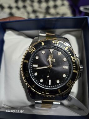 Men's Black and Gold Two-Tone Dress Watch